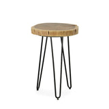 26" Black Solid Wood And Iron Round End Table