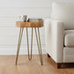 26" Gold And Natural Solid Wood Round End Table