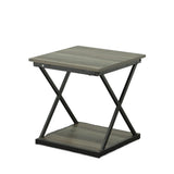 20" Gray and Black Wood and Iron Square Frame End Table With Shelf