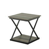 20" Gray and Black Wood and Iron Square Frame End Table With Shelf