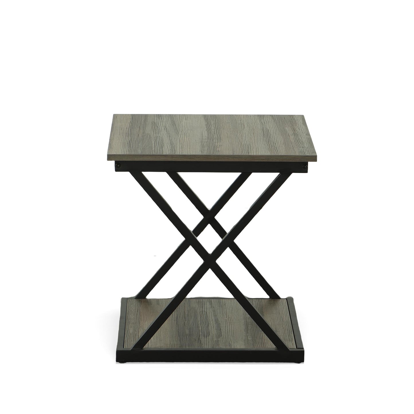 20" Gray and Black Wood and Iron Square Frame End Table With Shelf
