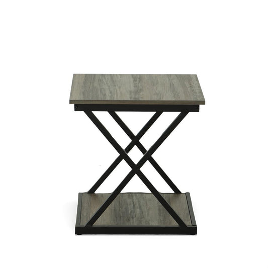 20" Gray and Black Wood and Iron Square Frame End Table With Shelf