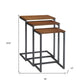 Set of Three Brown and Black Distressed Solid Wood and Metal Frame Nested Tables