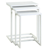 Set of Three White Solid Wood and Steel Frame Nested Tables
