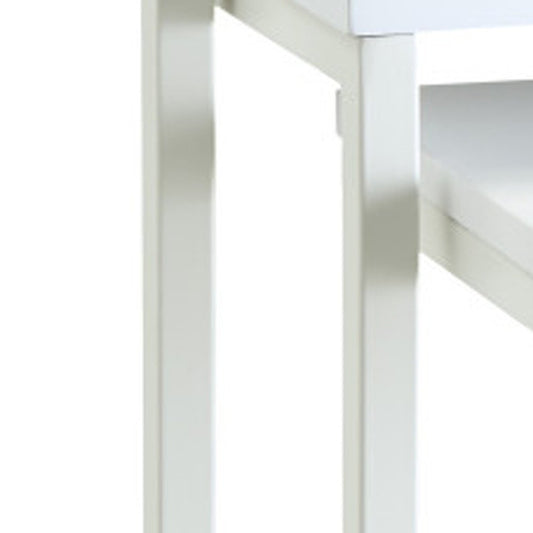 Set of Three White Solid Wood and Steel Frame Nested Tables