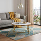 36" White And Gold Faux Marble And Metal Round Coffee Table