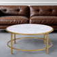 36" White And Gold Faux Marble And Metal Round Coffee Table