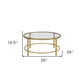 36" Gold And Clear Glass Round Coffee Table
