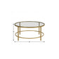 36" Gold And Clear Glass Round Coffee Table