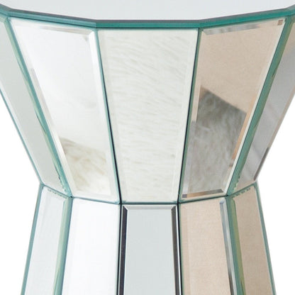 22" Silver Glass Round Mirrored End Table