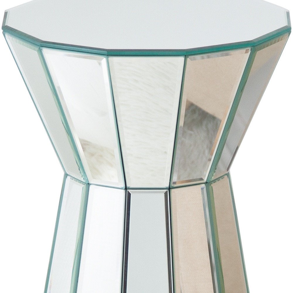22" Silver Glass Round Mirrored End Table