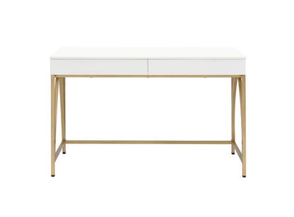 50" White And Gold Wood and Steel Vanity Table With Two Drawers