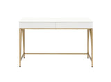 50" White And Gold Wood and Steel Vanity Table With Two Drawers