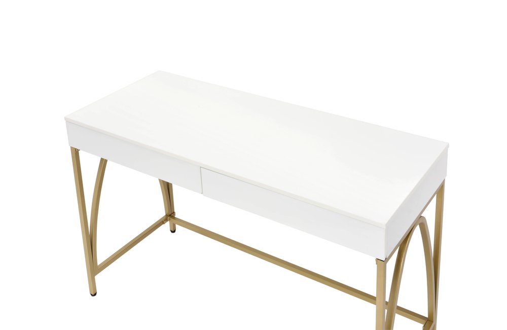 50" White And Gold Wood and Steel Vanity Table With Two Drawers