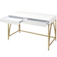 50" White And Gold Wood and Steel Vanity Table With Two Drawers