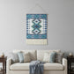 36" X 20" Blue Ivory And Teal Southwestern Cotton Hanging Tapestry