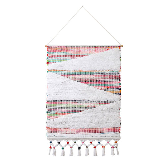 51" X 26" Green Red And White Abstract Wool Hanging Tapestry