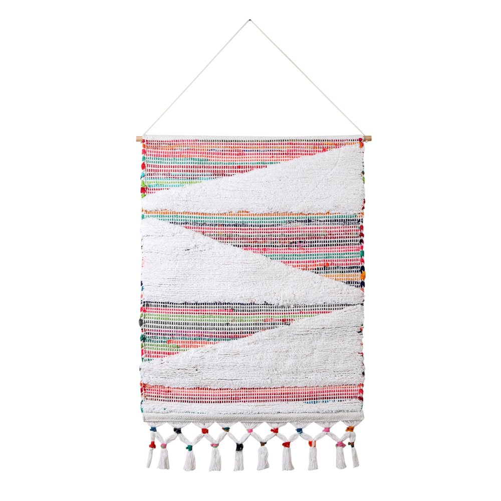 51" X 26" Green Red And White Abstract Wool Hanging Tapestry