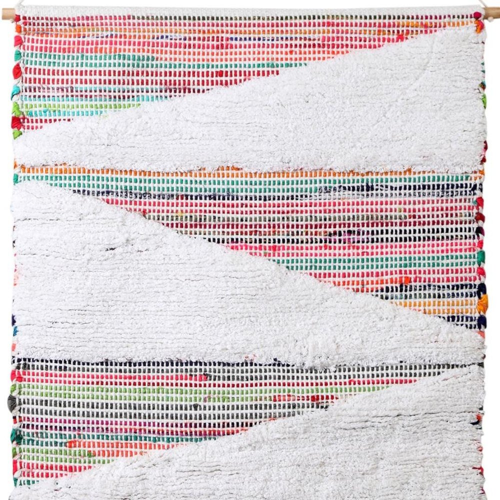 51" X 26" Green Red And White Abstract Wool Hanging Tapestry