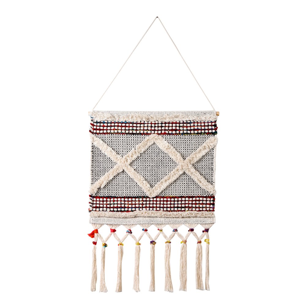 36" X 20" Red And White Geometric Cotton Square Hanging Tapestry