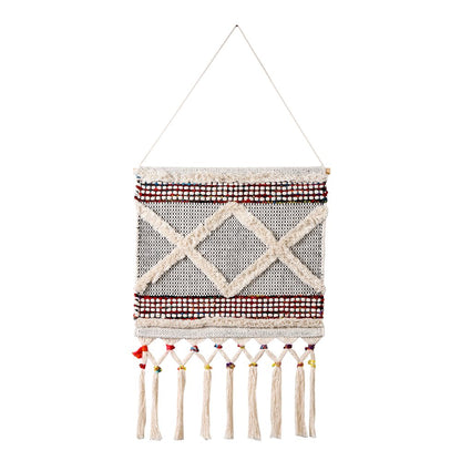 36" X 20" Red And White Geometric Cotton Square Hanging Tapestry