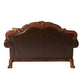 67" Brown And Redwood Faux Leather Loveseat and Toss Pillows