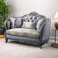 65" Gray And Platinum Silk Blend Loveseat and Toss Pillows