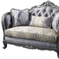 65" Gray And Platinum Silk Blend Loveseat and Toss Pillows
