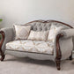 72" Beige And Dark Brown Linen Loveseat and Toss Pillows
