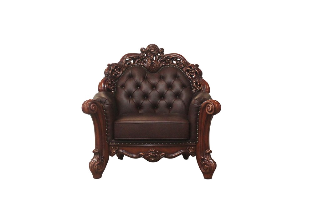 48" Dark Brown Faux Leather Tufted Chesterfield Chair And Toss Pillow