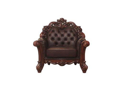 48" Dark Brown Faux Leather Tufted Chesterfield Chair And Toss Pillow