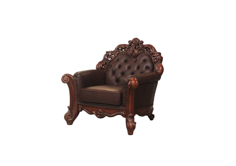48" Dark Brown Faux Leather Tufted Chesterfield Chair And Toss Pillow