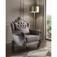 44" Gray and Platinum Velvet Floral Tufted Club Chair And Toss Pillow