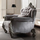 44" Gray and Platinum Velvet Floral Tufted Club Chair And Toss Pillow