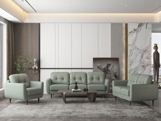 35" Gray and Black Genuine Leather Tufted Arm Chair