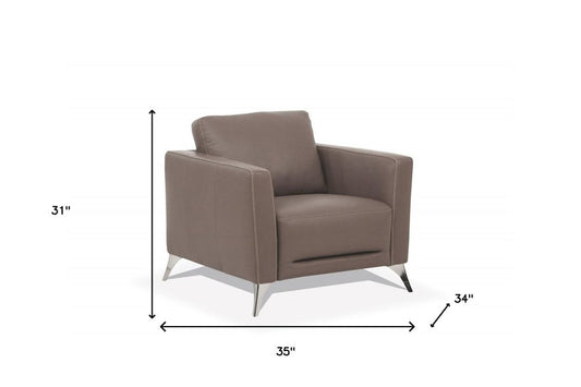 35" Taupe and Black Genuine Leather Arm Chair