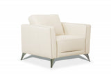 35" Cream and Black Genuine Leather Arm Chair