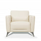 35" Cream and Black Genuine Leather Arm Chair