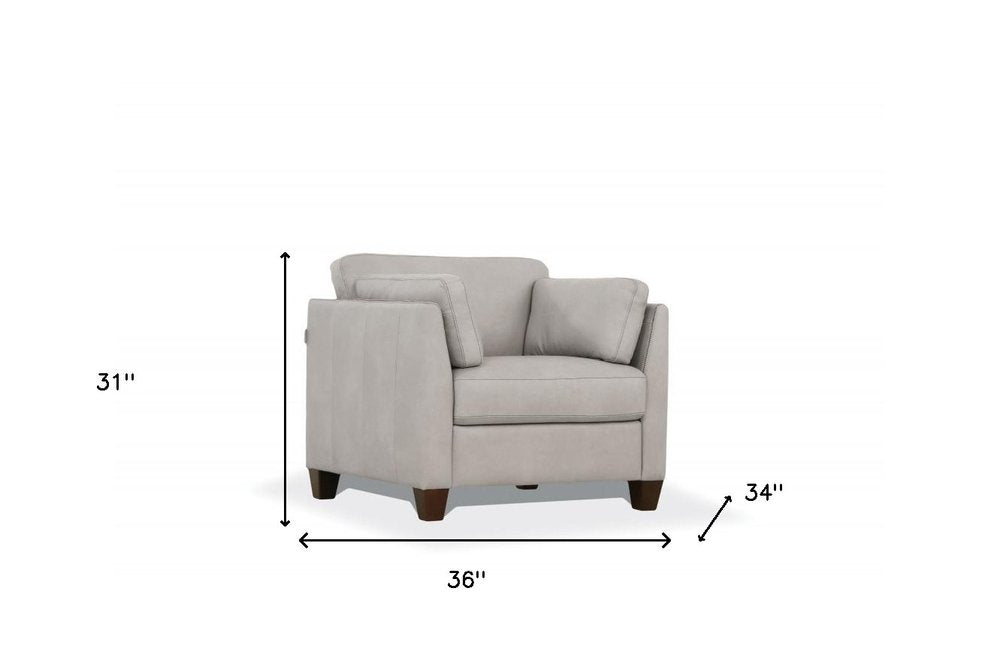36" White and Black Genuine Leather Arm Chair