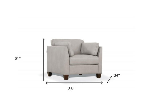 36" White and Black Genuine Leather Arm Chair