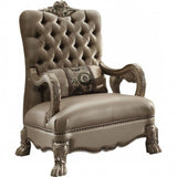 34" Bone and Gold Velvet Tufted Chesterfield Chair And Toss Pillow