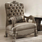 34" Bone and Gold Velvet Tufted Chesterfield Chair And Toss Pillow