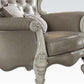 43" Gray and Bone Faux Leather Tufted Chesterfield Chair And Toss Pillows