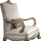 34" Pearl and Gold Faux Leather Floral Arm Chair And Toss Pillow