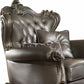44" Silver and Platinum Faux Leather Tufted Wingback Chair And Toss Pillows