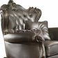 44" Silver and Platinum Faux Leather Tufted Wingback Chair And Toss Pillows