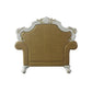 50" Beige and Pearl Faux Leather Tufted Arm Chair And Toss Pillow
