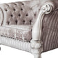 52" Ivory and Bone Fabric Damask Tufted Chesterfield Chair And Toss Pillows