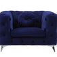 41" Blue and Black Fabric Tufted Arm Chair