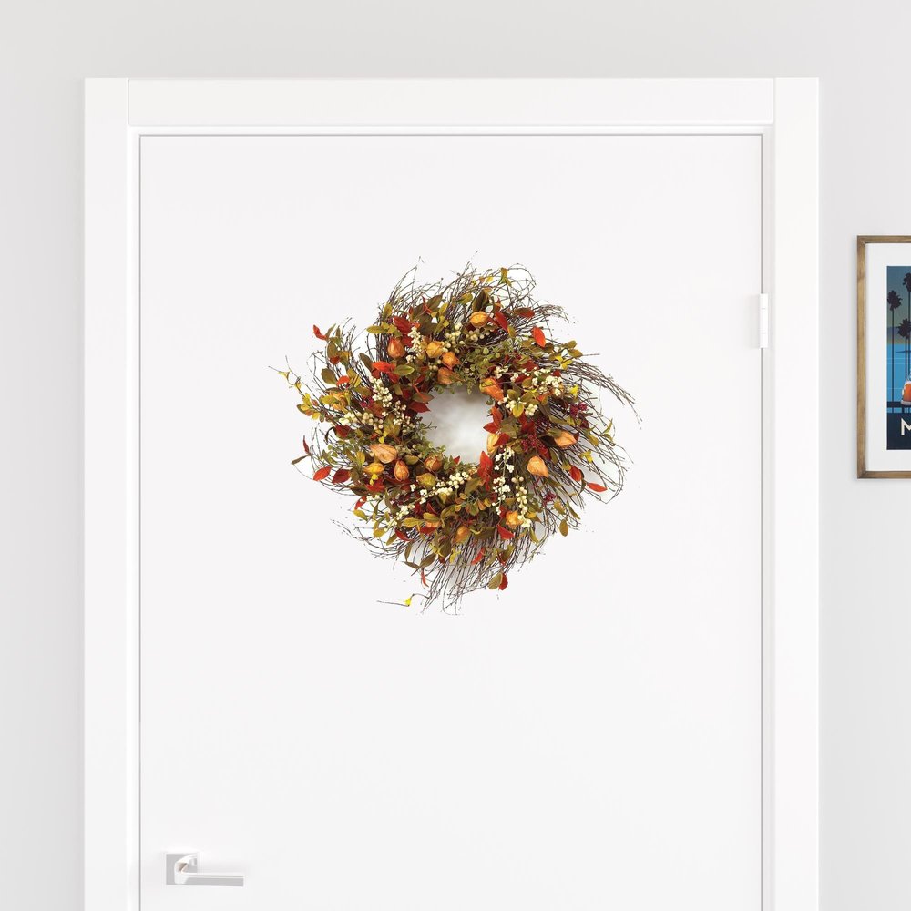 20" Green Brown  And White Fall Mixed Assortment Artificial Wreath